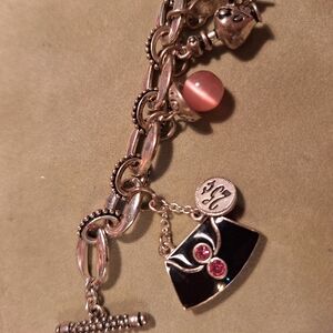 Premier Design Charm Bracelet Perfume Dangle Black Pink Cat Eye Bead
